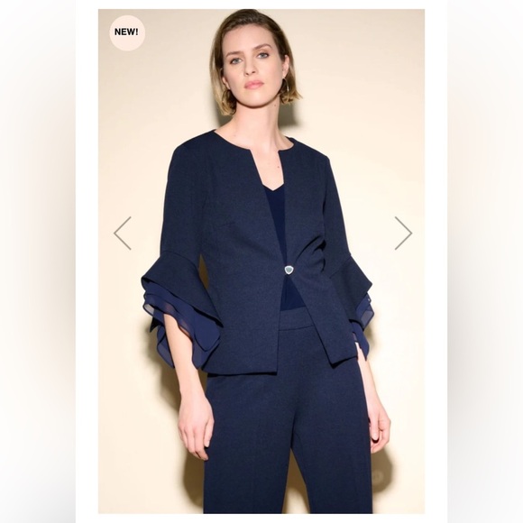 Joseph Ribkoff Midnight Blue Jacket and Scuba Crepe Wide Leg Pull On Pants 12 - Picture 11 of 14